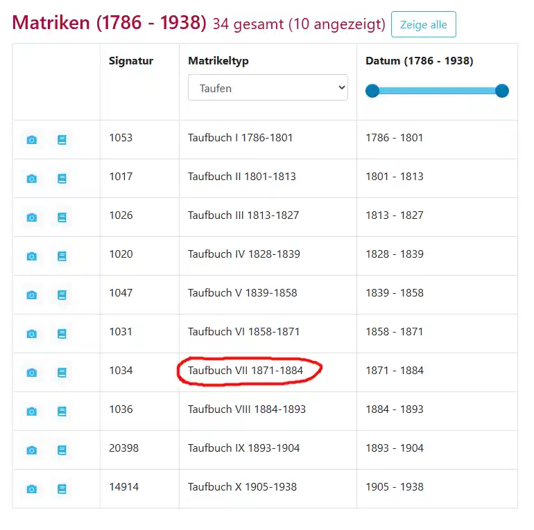 Taufbuch Übersicht